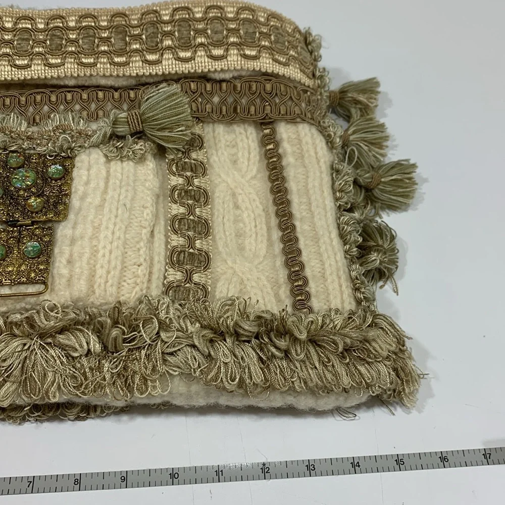Bohemian Tassel & Embellished Gold & Cream Handbag Purse - Picture 8 of 10